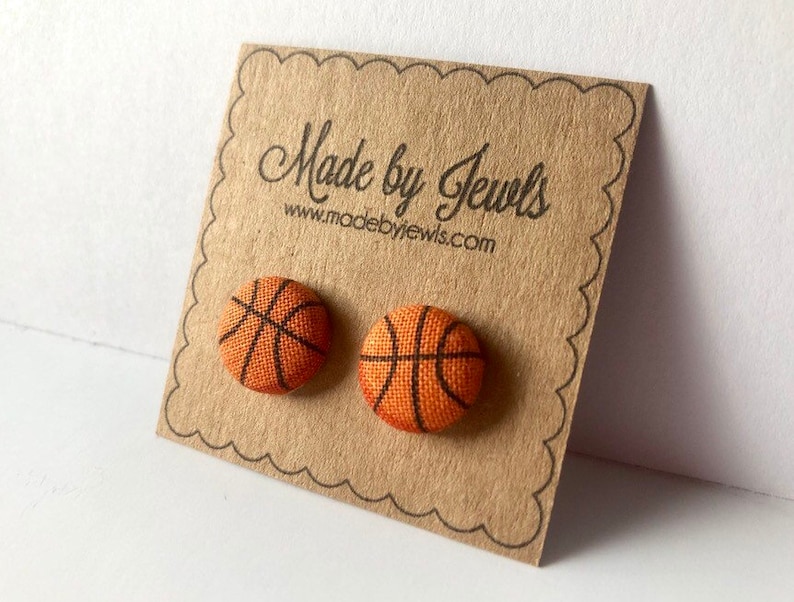 Basketball Earrings Sports Jewelry Handmade Fabric Covered Post Studs Gift for Coach Girls Basketball image 2