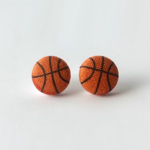 Basketball Earrings Sports Jewelry Handmade Fabric Covered Post Studs Gift for Coach Girls Basketball image 3