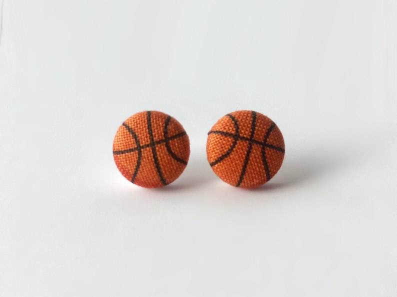 Basketball Earrings Sports Jewelry Handmade Fabric Covered Post Studs Gift for Coach Girls Basketball image 3