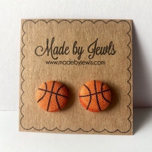 Basketball Earrings Sports Jewelry Handmade Fabric Covered Post Studs Gift for Coach Girls Basketball image 1
