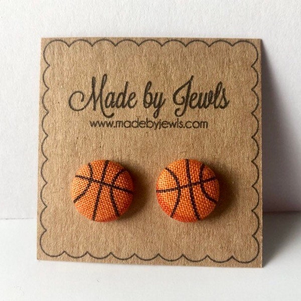 Basketball Earrings Sports Jewelry Handmade Fabric Covered Post Studs Gift for Coach Girls Basketball