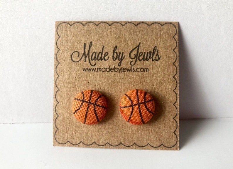 Basketball Earrings Sports Jewelry Handmade Fabric Covered Post Studs Gift for Coach Girls Basketball image 1