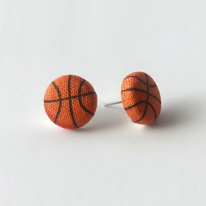 Basketball Earrings Sports Jewelry Handmade Fabric Covered Post Studs Gift for Coach Girls Basketball image 4