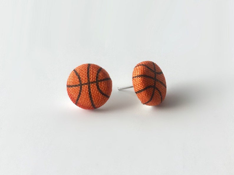 Basketball Earrings Sports Jewelry Handmade Fabric Covered Post Studs Gift for Coach Girls Basketball image 4