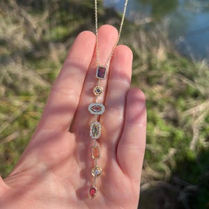 Gold Multicolor Gemstone Pendant Necklace – Dainty Rainbow Crystal Jewelry for Women