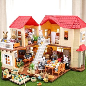 2 - 1:12 Waldfamilie Puppenhaus Möbel - Miniatur Montessori Puppenhaus Accessoires für Mädchen, Schlafzimmer, Küche, Badezimmer Set