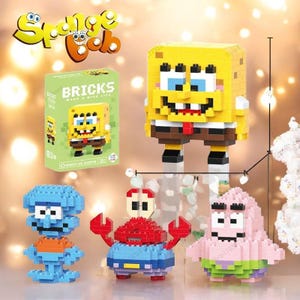 Blocos de construção Bob Esponja e Patrick - Conjunto de brinquedos de quebra-cabeça DIY para crianças, pequenas figuras de animais, presente de aniversário