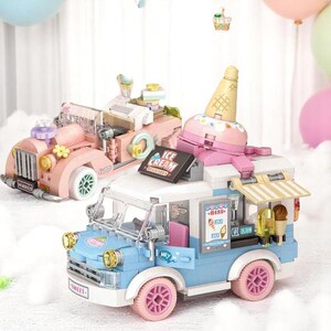 ミニフードトラックビルディングブロックセット - フルーツ＆アイスクリームショップDIYおもちゃ - 子供とクリスマスへのシティシリーズギフト