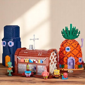 SpongeBob Building Block Set – Krusty Krab, Pineapple House & Island Models – Fun Toy Gift for Kids