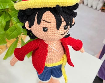 Crochet Luffy Doll – Handmade Anime Plush, One Piece Inspired