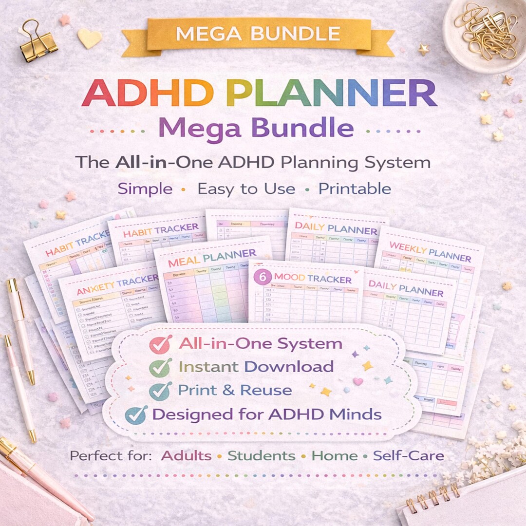 ADHD Planner Mega Bundle | Simple & Easy to Use Printable Planner | All ...