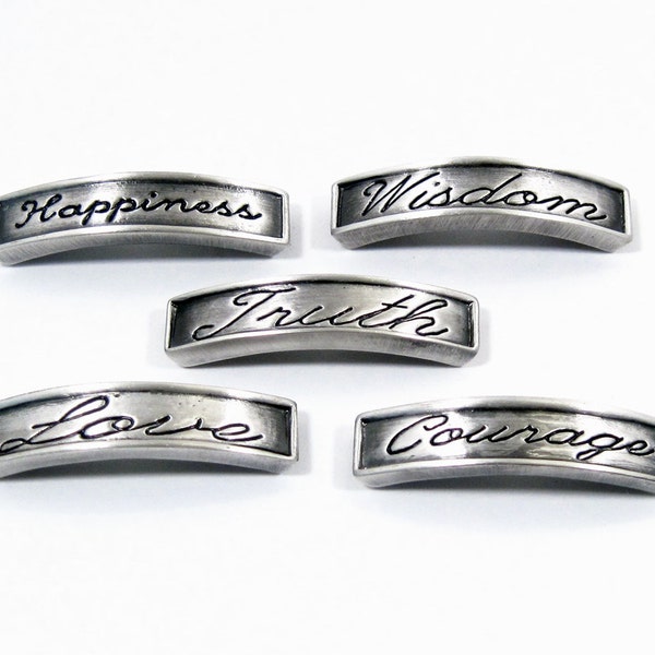 Engraved Bracelet Links, Curved Antiqued Silver Plated Connectors, Two Strand 42.5x9x5mm (5) Inspirational