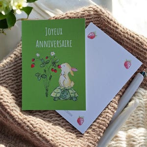 Carte Joyeux Anniversaire Lapin Tortue, carte illustrée, printemps, carte Joyeux anniversaire enfant