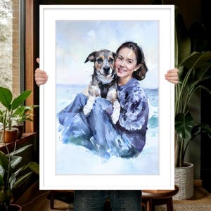 Ritratto di cane e proprietario, Dipinto ad acquerello di animale domestico e proprietario, Memoriale per cane, Dipinto per proprietario di animale domestico, Regalo per amante dei cani, Regalo per la perdita di un animale domestico, Cane personalizzato