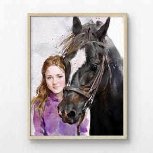 Custom Watercolor Horse and Owner Portrait: Equestrian Art Gift