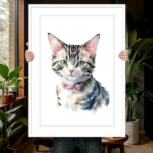 Ritratto di gatto personalizzato, dipinto di gatto ad acquerello dipinto a mano, regalo per la perdita di un gatto, regalo per gli amanti dei gatti, regalo commemorativo per animali domestici, ritratto di gatto ad acquerello da foto