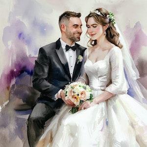 Ragazza in abito da sposa, abito da sposa, regalo di nozze, regali per la moglie, matrimonio, ritratto commemorativo personalizzato per matrimonio, ritratto personalizzabile