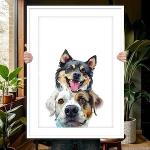 Multi pet portrait Multiple dog portrait painting from photo Watercolor dog portrait Custom pet portrait 2 pets portrait Two dogs painting