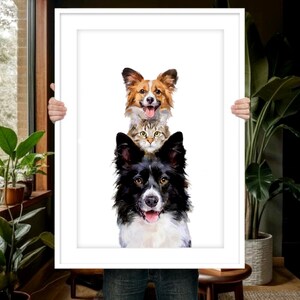 Multi pet portrait painting from photo Watercolor custom multi pet painting Peekaboo pet portrait Pet memorial gift Three pet portrait