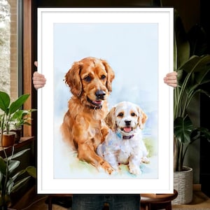 Two dogs portrait Multi dogs portrait Two pet painting watercolor Custom dog portrait Pet memorial Multi pet painting Custom pet portrait