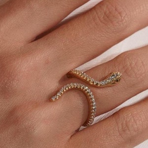 14k Gold Snake Ring: Dainty Diamond Wrap Ring