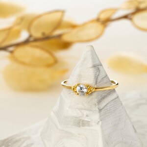 Gold Zircon Ring: Dainty 14k Stacking Ring, Vintage Style