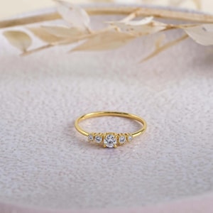Five Stone Diamond Ring in 14K Rose, White or Yellow Gold, Dainty Solid Gold Engagement or Anniversary Ring, Elegant Minimalist Jewelry Gift