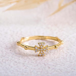 14k Gold Ring, Gold Cross Ring, Christian Dainty Ring, Minimalist Religious Jewelry, Christian Gift for Women, Stackable Ring, Purity Ring