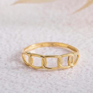 14K Solid Gold Chain Link Ring: Dainty Stacking Band