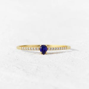 Dainty 14K Gold Sapphire Ring: Oval Blue September Birthstone