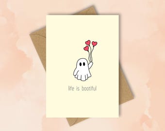 GRAPPIGE HALLOWEENKAART, Ghost Bootiful Halloween cadeau-idee, wenskaart, minimalistische Ghost woordspelingkaart, griezelige wenskaart
