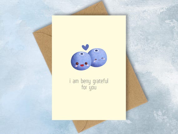 BLUEBERRY CARD, I Am Berry GRATEFUL, Teachers Gifts Card Berry Pun Greeting Modern Minimalist Card, Kraft Envelope Greeting Card