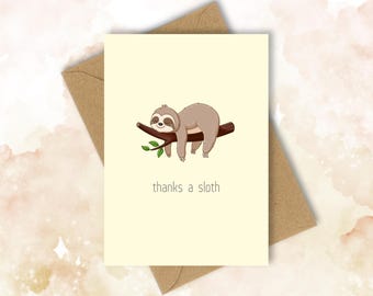 SLOTH Greeting Thank You POSTCARD, Teacher Thank You, Minimalist ANIMAL Printed Funny Thank You Card, Teacher Gifts
