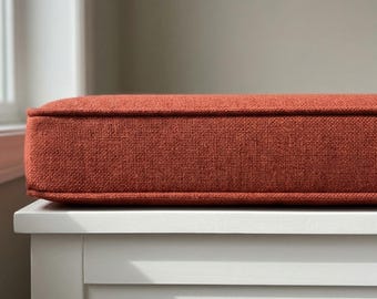 Entryway Bench Cushion 3" Thick Linen, Custom Mudroom Seat Cushion, Small Hallway Bench Pad, Made to Measure Box Edge Cushion