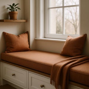 2&quot; Thick Linen Indoor Bench Cushion, Linen Seat Cushion, Bench Seat Cushions, Window Seat Cushion, Nook Cushion Bench, Custom Bench Cushion