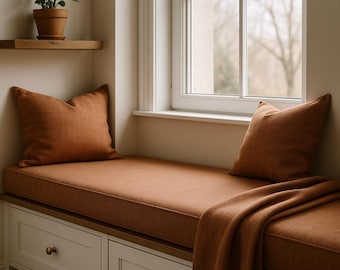 2" Thick Linen Indoor Bench Cushion, Linen Seat Cushion, Bench Seat Cushions, Window Seat Cushion, Nook Cushion Bench, Custom Bench Cushion