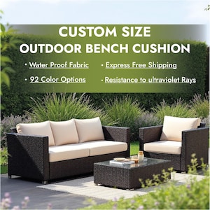 Sunbrella Waterproof Cushion Cover With Foam, Outdoor Patio Cushion, Garden Patio Cushion Covers, Custom Size Bench Seat Cushion Cover