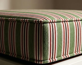 Custom Bench Cushion 3 Inch Thick, Striped Upholstered Seat Cushion, Linen Texture Bench Pad, Made to Measure Cushion
