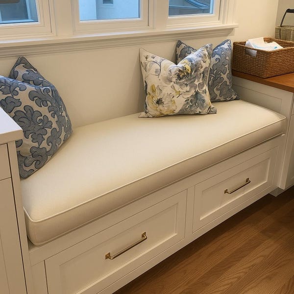 Custom Bench Cushion 3" Thick – Linen Window Seat Cushion with Foam, Zippered Washable Cover