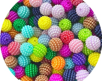 50pcs 10mm berry style round acrylic beads in various colours for DIY Craft,  Jewellery Making