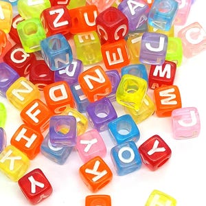 7mm cube Acrylic Alphabet Beads transparent colourful mixed letters for Jewellery Making