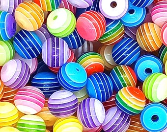 50pcs, 100pcs, 500pcs 8mm round transparent colours stripped resin beads