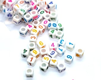 50pcs, 100pcs 6mm cube white + colourful single & mixed numbers Acrylic Beads for DIY Jewellery Making and Handcraft