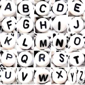 50, 100, 500pcs 7x4mm flat round White single A-Z & mixed letters Acrylic Alphabet Beads for DIY Jewellery Making and Handcraft
