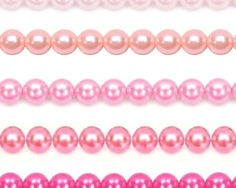 Pink Glass Pearl Beads, 6mm 8mm for Jewellery Making, Wedding Bridal Pearls