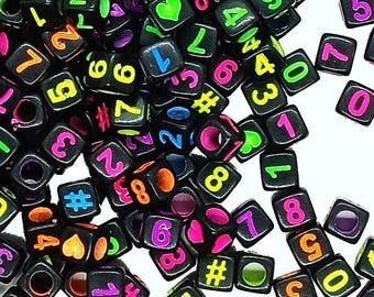 100, 500, 1000pcs 6mm cube black + colourful mixed 0-9 Acrylic Numbers Beads for DIY Jewellery Making and Handcraft