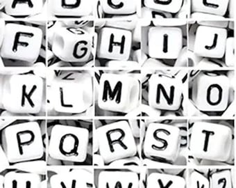 6mm White Cube Acrylic Alphabet Beads, individual single A-Z & mixed letters, DIY Jewellery Making