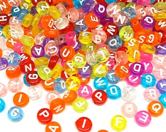 7mm Acrylic Alphabet Beads, Colourful Flat Round Letters Beads, DIY Jewellery Making