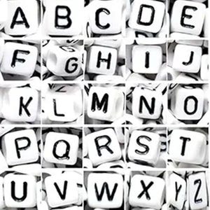 50/100 peças 8 mm cubo branco único A-Z e letras misturadas contas de alfabeto acrílico para fazer joias e artesanato faça você mesmo