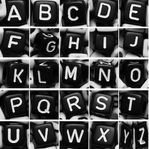 6mm Black Cube Acrylic Alphabet Beads, single A-Z & mixed letters, DIY Jewellery Making
